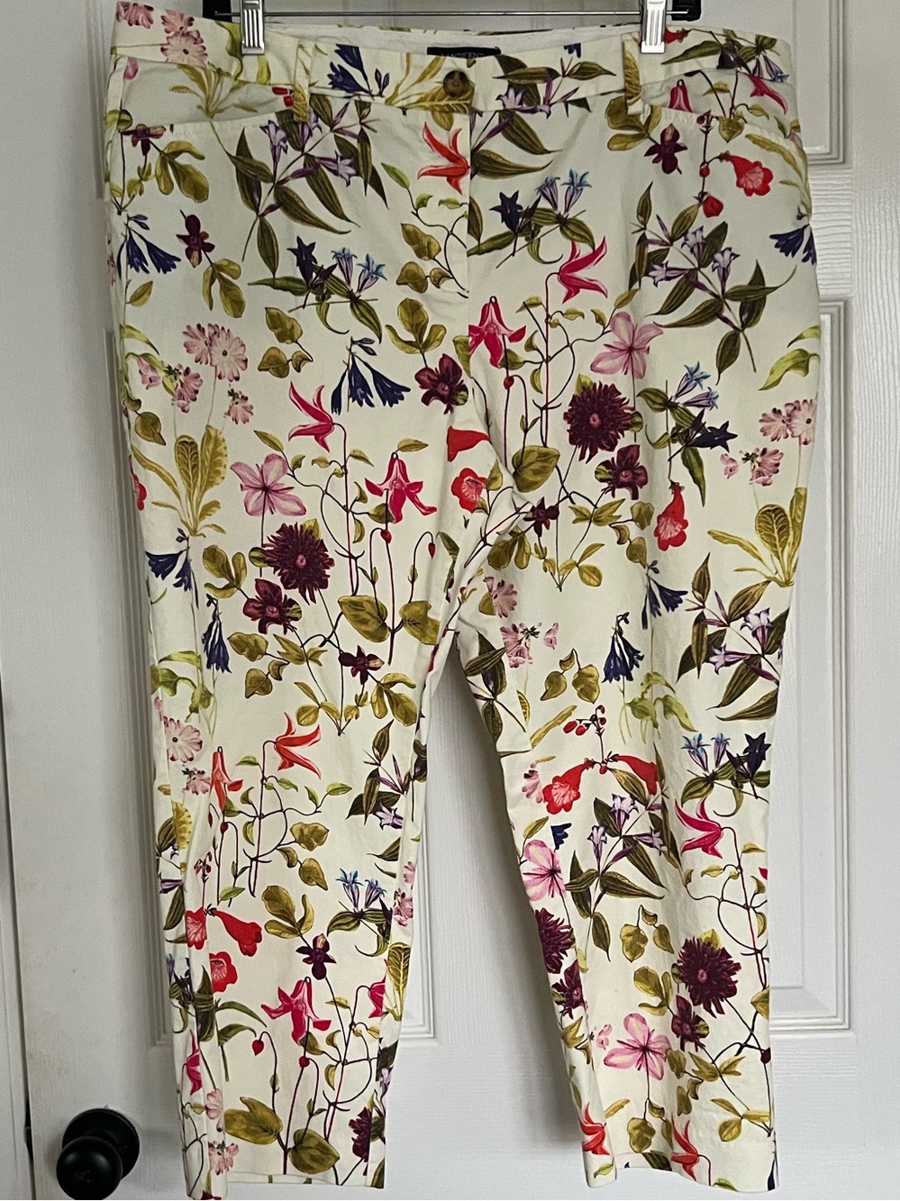 Lands End Womens Floral Crop Pants Flat Front Chino Botanical Wildflower 18W